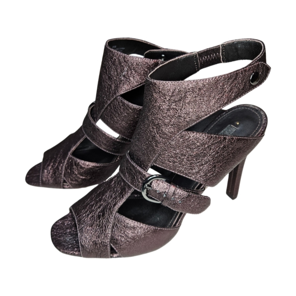 Caressa Women's SIZE 8.5 Formal Leather Ankle Strap Heels in Metallic Copper